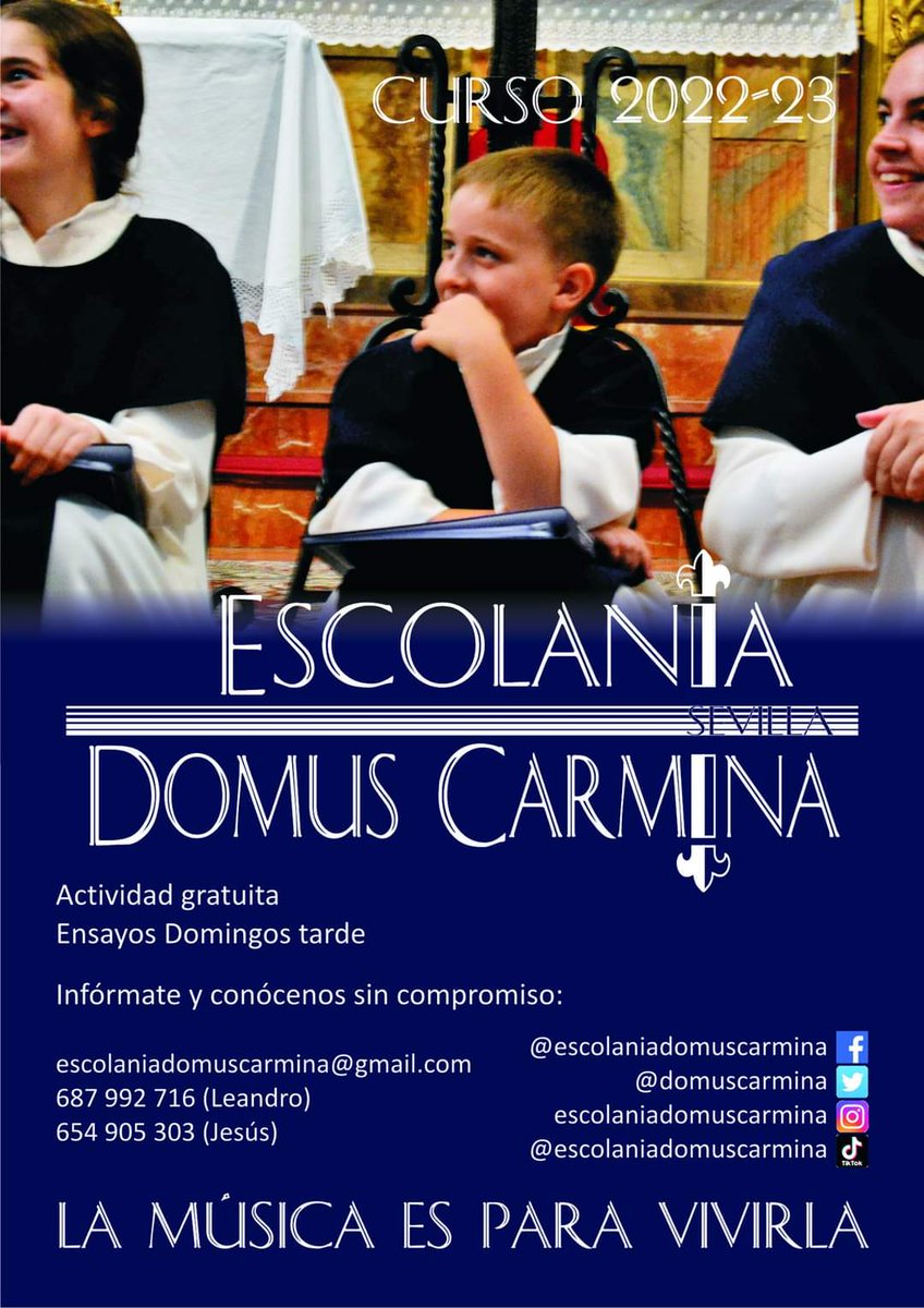 ¡Empezamos el curso!, ¿tú también tienes ganas de cantar? Únete a una actividad distinta, en que la música te llevará a disfrutar grandes experiencias entre amigos. ¡Anímate a conocernos!
Teléfonos: 687 99 27 16 / 654 90 53 03. #LAMUSICAESPARAVIVIRLA #EDC #domuscarmina #escolanía