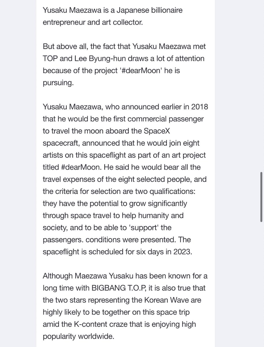 QueenTOPam's tweet photo. Due to their friendship with  Japanese billionaire Yusaku Maezawa .Will TOP &amp; Lee Byung-hun leave for space travel in 2023 after being chosen as the main characters of 'Dear Moon' project (lunar tourism mission and art project by Yusaku Maezawa)
#TTTOP #ChoiSeungHyun 
#BIGBANG https://t.co/62huUxio0m