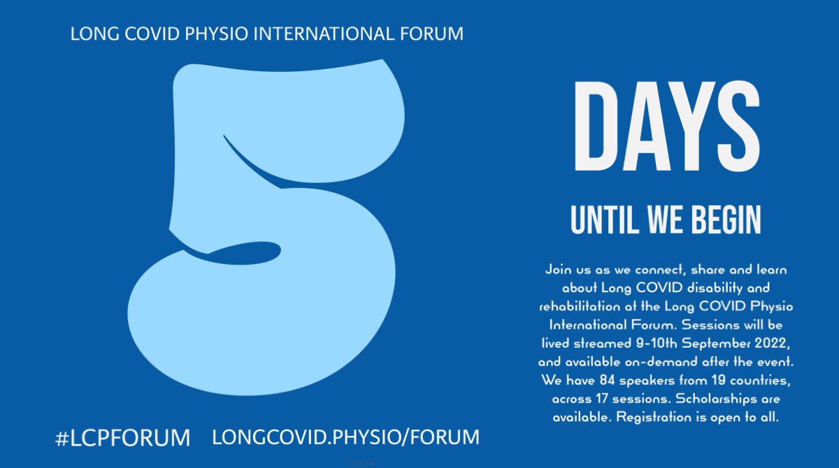 🇬🇧Five days
🇪🇸Cinco días
🇫🇷Cinq jours
🇩🇪Fünf Tage
🇮🇹Cinque giorni
🇧🇷Cinco dias
🇯🇵5日
🇰🇷5일
🇦🇪خمسة أيام
🇨🇳五天
🇮🇳पांच दिन
🇲🇾Lima hari
🇹🇭ห้าวัน
🇺🇦П'ять днів
🇻🇳Năm ngày
🇵🇰پانچ دن
🇹🇷Beş gün
🇪🇹አምስት ቀናት
🇧🇦 Pet dana
#LongCOVID #COVIDPersistente #GlobalPT 
longcovid.physio/forum