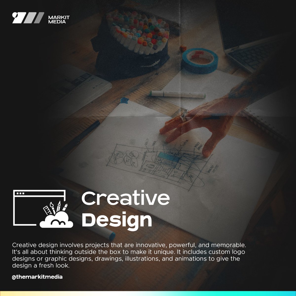 themarkitmedia's tweet photo. It's all about thinking outside the box to create designs and animations that are memorable!
At Markit Media, we bring out creativity for your brands in order to give that abstract idea on-screen life!
#MarkitMedia #digitalmarketing #services #graphicdesigns #animations #logos https://t.co/i5ymftkIAv