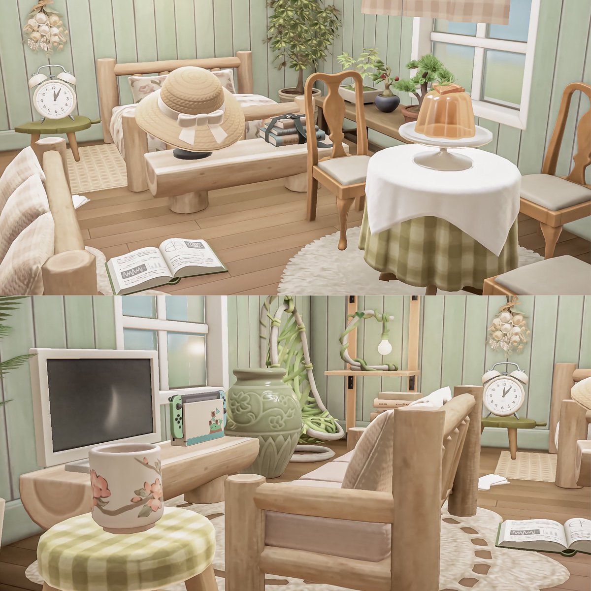 a minty-fresh new (vanilla) interior for my sweetest Melba 🐨

preset is ‘Cottage Escape’ by @acnh_kayleen 🌿

🏷 #ACNH #AnimalCrossing #AnimalCrossingNewHorizons #ACNHDesign #acnhinspo #vanillaACNH