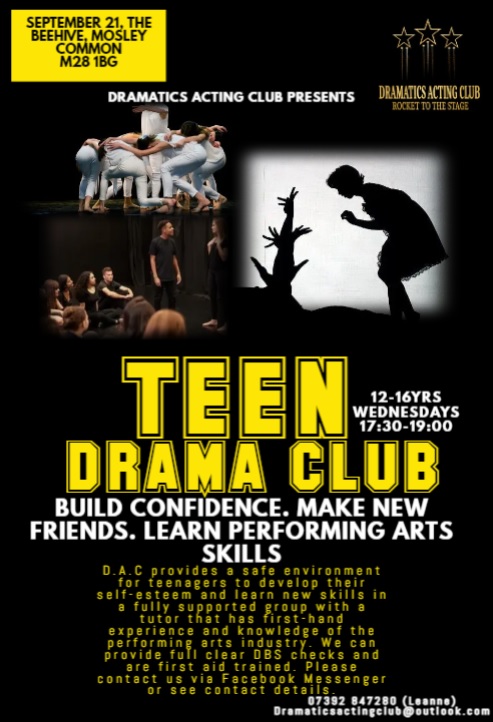 DAC_kids's tweet photo. Did you know we also have a Teen Drama Club? We can help get a head start with those all important UCAS points! Ask us how ☺️ #mosleycommon #worsley #kidsclub #teenclub https://t.co/QinR50ABZ0
