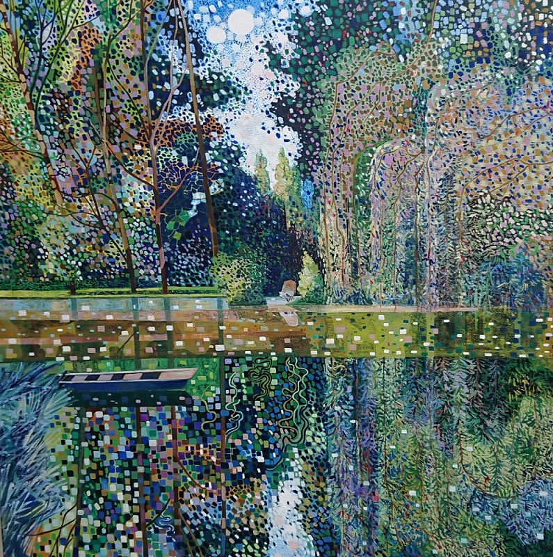 Get lost in nature with 'Willows on the Serve' by Victor Richardson. Victor's technique is inspired by Pointillism, whereby small distinct dots of paint are applied throughout the canvas in patterns. Explore more of his work here: irishartinlondon.com/victor-richard… #irishart