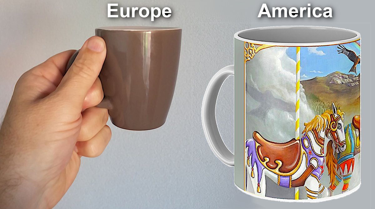 JamesRHahn1's tweet photo. One of the FEW issues we have with Europe: They just don't understand the quantity of morning fuel we need. ( Large cup is the "UNBRIDLED" James R Hahn art mug ) #tinycup #coffeemug #tourism #Europeancoffee https://t.co/hOmGZGhitO