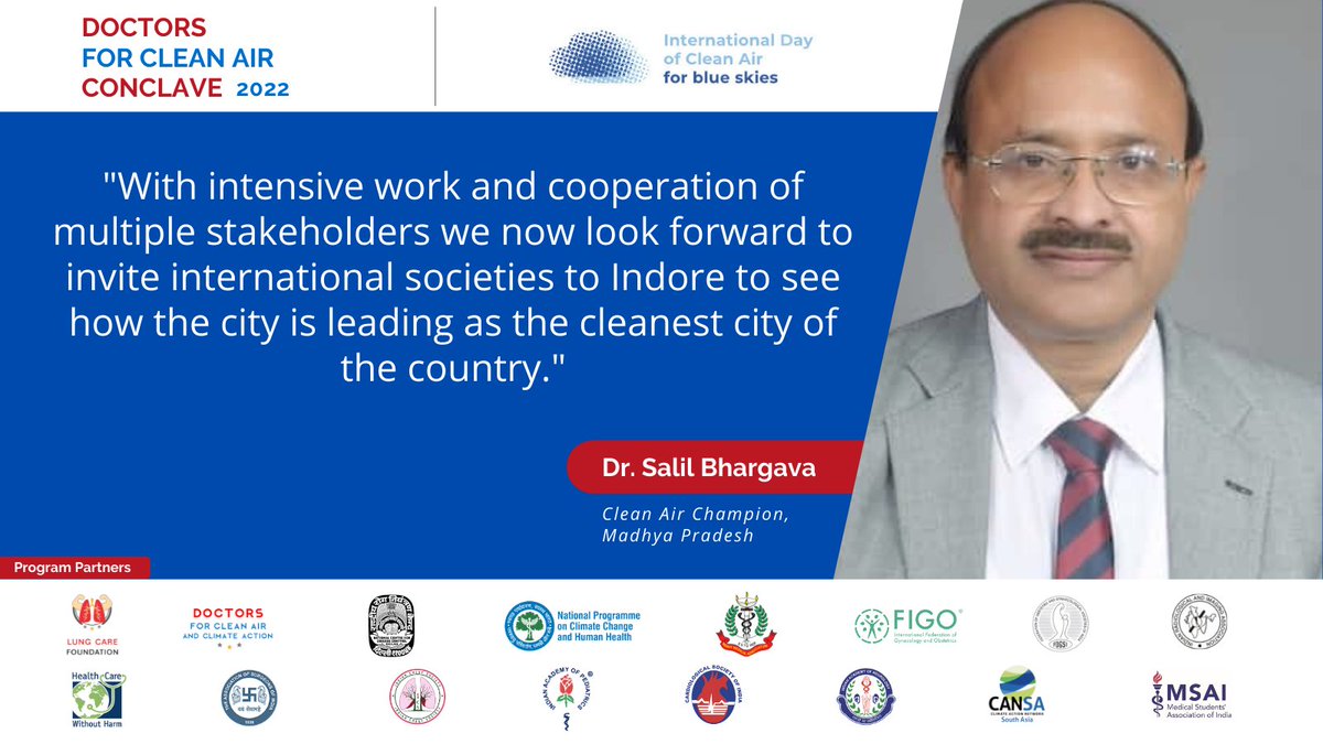 icareforlungs's tweet photo. "With intensive work and cooperation of multiple stakeholders, we now look forward to inviting international societies to Indore", says Dr. Salil Bhargava, Clean Air Champion, Madhya Pradesh.
#DFCACon #TheAirWeShare #WorldCleanAirDay https://t.co/WCfa8hqrJu