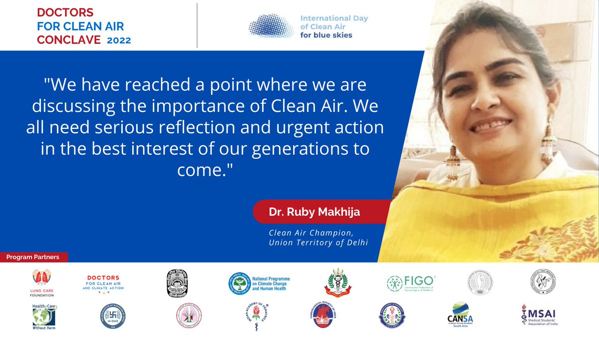icareforlungs's tweet photo. "We all need serious reflection and urgent action in the best interest of our generations to come", says Dr. Ruby Makhija, Clean Air Champion, Union Territory of Delhi
#DFCACon #TheAirWeShare #WorldCleanAirDay #RxCleanAir https://t.co/ecwJOzxnZX