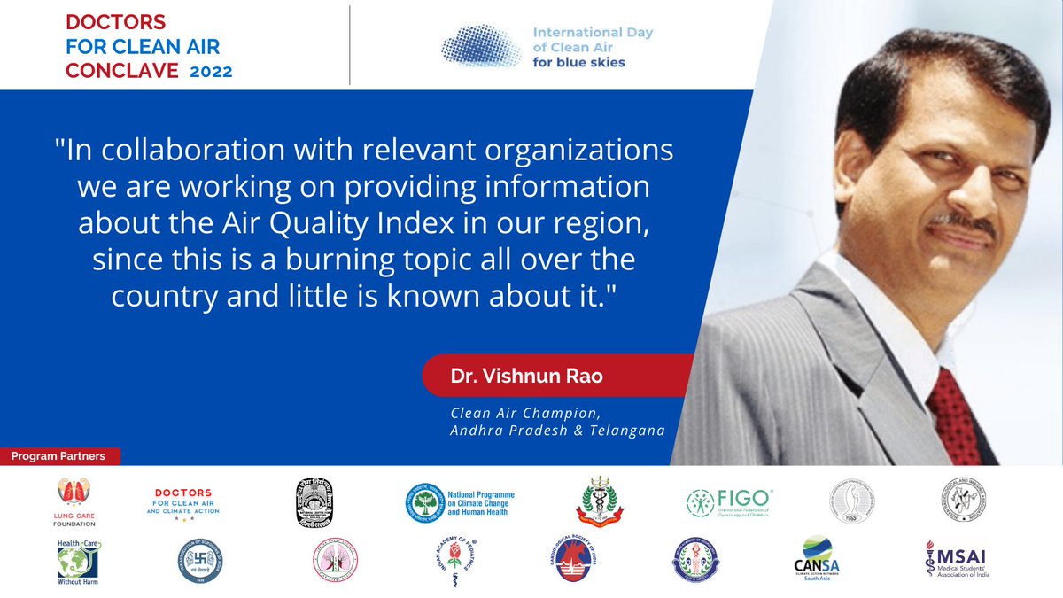 icareforlungs's tweet photo. "In collaboration with relevant organizations we are working on providing information about the Air Quality Index in our region", says Dr. Vishnun Rao, Clean Air Champion, Andhra Pradesh, and Telangana
#DFCACon #TheAirWeShare #WorldCleanAirDay https://t.co/OutaA1JoBr