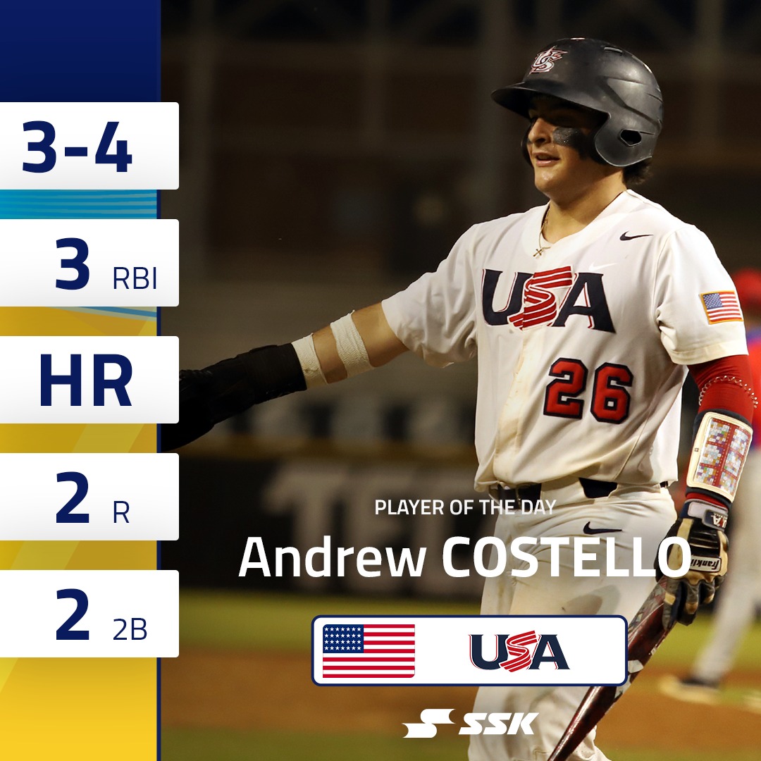 💥⚾️🇺🇸 After a fantastic game USA's Andrew Costello is our <a href="/SSK_BASEBALL/">SSK BASEBALL</a> WBSC Player of the Day at the WBSC U-15 Baseball World Cup.

#U15WorldCup