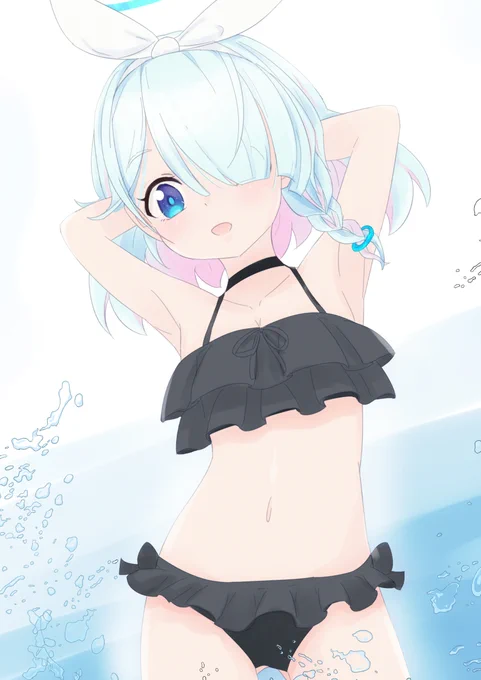 #ブルーアーカイブ #ブルアカ #BlueArchive 衝撃の黒ビキニなアロナちゃんです。「先生、どうですか?」 