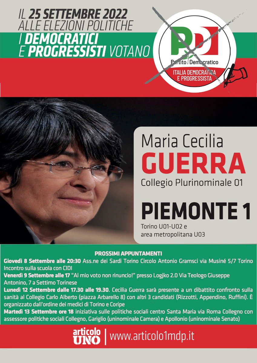 Ecco i prossimi appuntamenti per incontrare e discutere con <a href="/mceciguerra/">maria cecilia guerra</a> a Torino e area metropolitana. L’agenda è in costante aggiornamento. <a href="/articoloUnoMDP/">Compagno è il Mondo</a> #unitipercostituzione