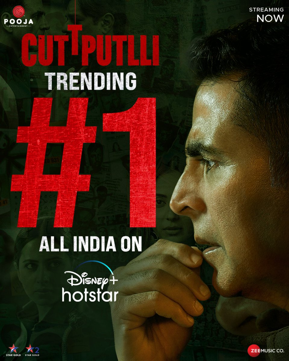 #Cuttputlli is officially the audience's No.1 choice 💯 Watch #Cuttputlli now streaming on @DisneyPlusHS @akshaykumar @vashubhagnani @Rakulpreet @ranjit_tiwari @jackkybhagnani @honeybhagnani @sargun_mehta #ChandrachurSingh @GurpreetGhuggi #SujithShankar @IamHrishitaBhat