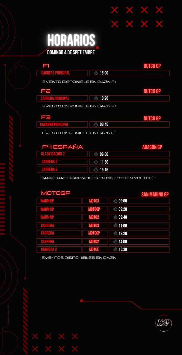 Double2MAP's tweet photo. 🚨 HORARIOS DE DOMINGO 🚨 https://t.co/T9iCTyBzXl