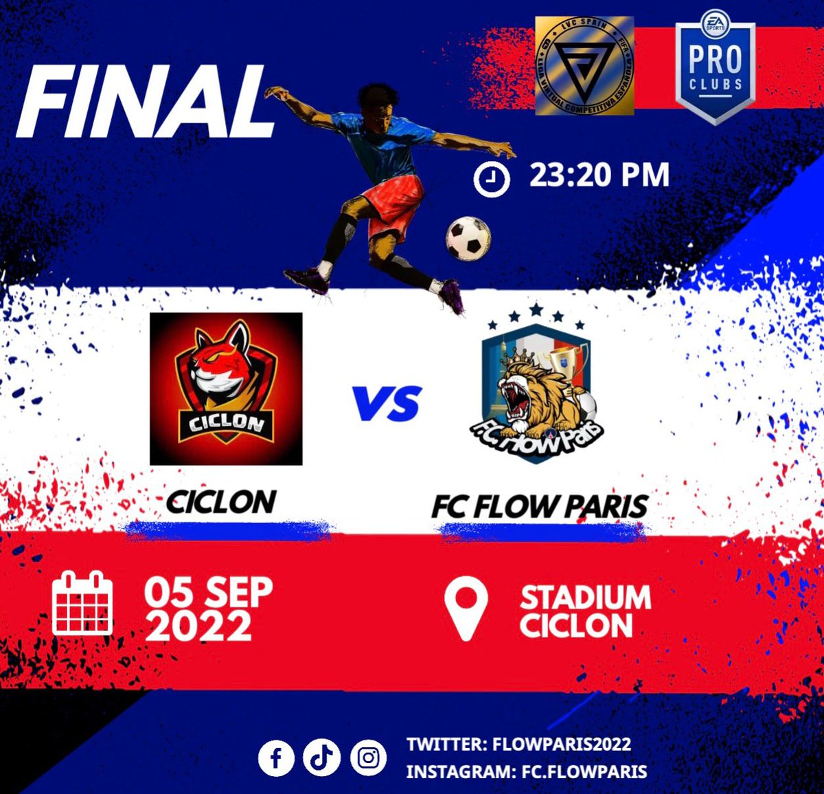 Y tambien nuestro equipo disfrutara mañana de una final de la <a href="/SpainLvc/">LVC eSeries</a> contra un gran equipo @CiclonNacional y tenemos nuestro cartel de la gran final el equipo intentara llevarse el gran trofeo a casa muchisima suerte a nuestro rival 

Vamos <a href="/FLOWPARIS2022/">F.C. FLOW PARIS</a>