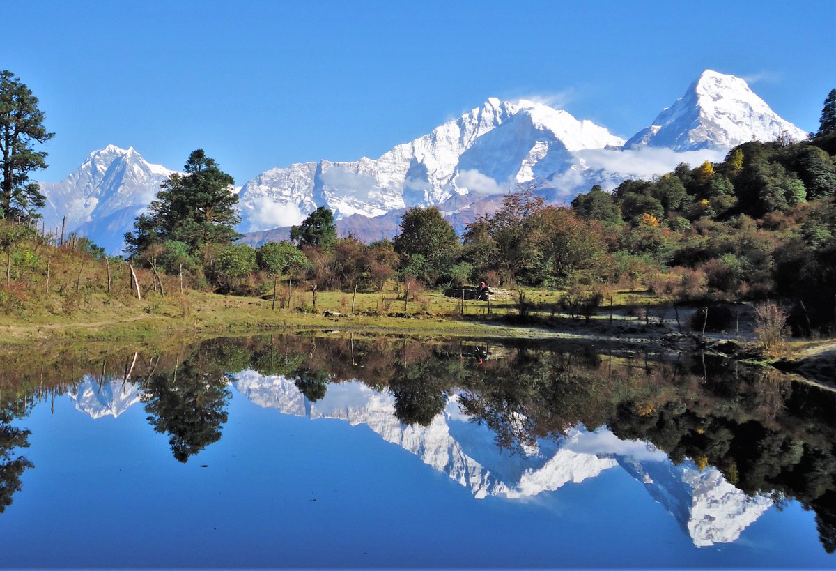NatureLoversT_T's tweet photo. Annapurna Himalayan ranges reflected marvelously in a small pond near Mohare Danda 3,300 m ♥️♥️
#moharedanda #annapurna #mountains #nepal #naturelovers #travel https://t.co/ky9eWHC6At