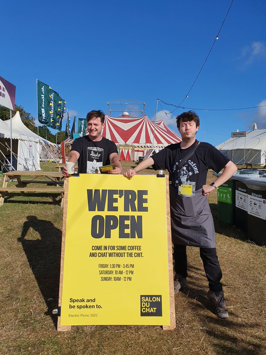 Would you like a cup of tea and a chat? The Salon is open at the <a href="/EPfestival/">Electric Picnic</a> Mindfield and we still have some rice krispie buns left! 
#electricpicnic2022