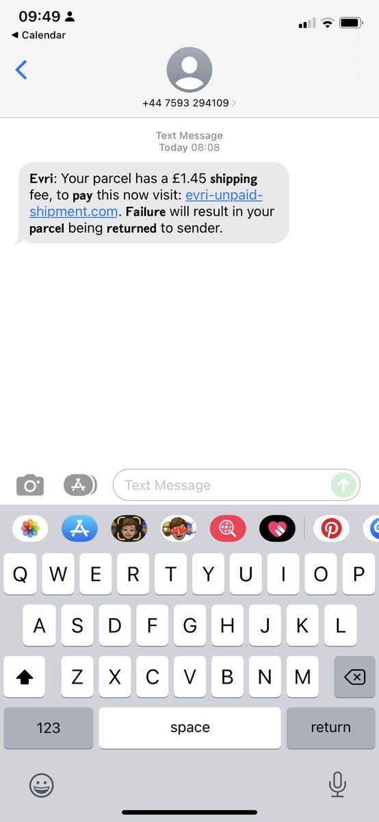 #evri someone’s leaking or somehow acquiring your data and trying to defraud your customers. Sent my first parcel with you yesterday. Woke up to this. Very efficient scamming operation.