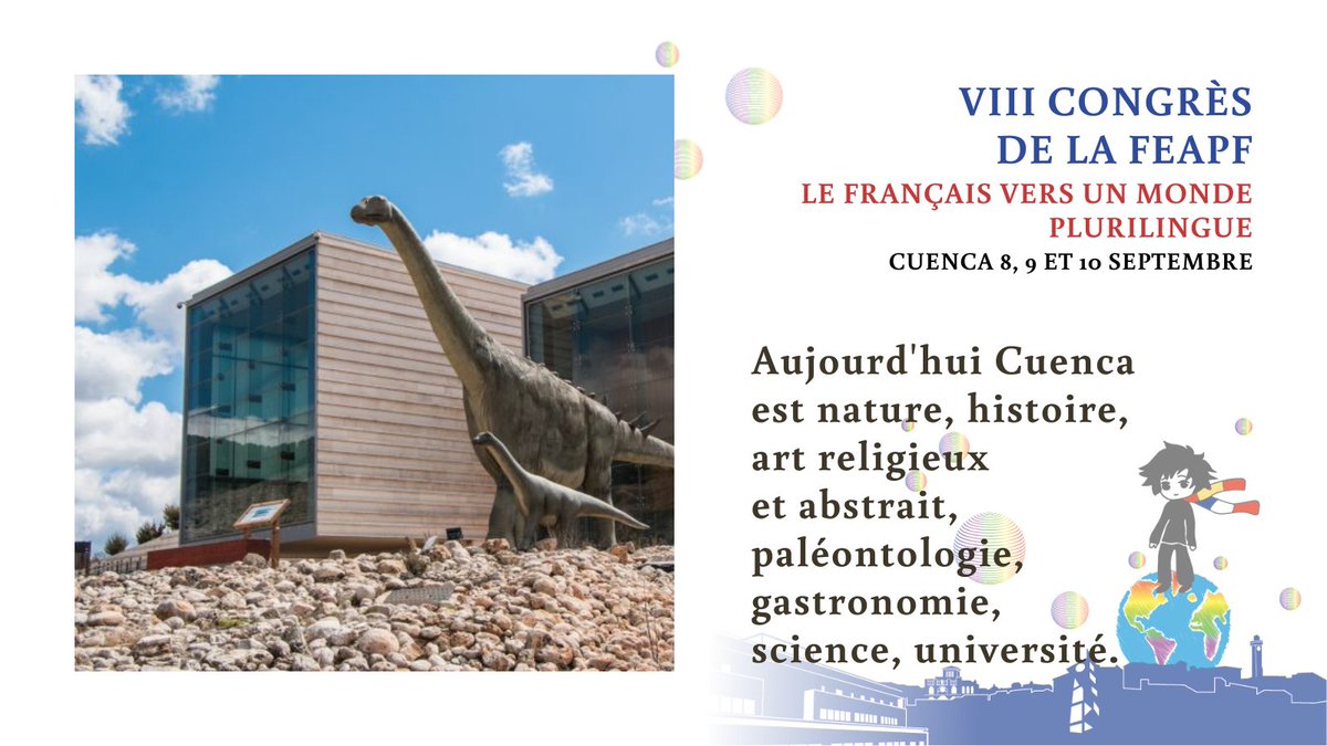 La ville historique de Cuenca est patrimoine de l'UNESCO (1996). Un autre attrait de cette ville est la nature environnante.  Cuenca aujourd'hui est nature, histoire et art, paléontologie, gastronomie, science et université.
#viiicongresfeapf
#cuencapatrimoineunesco