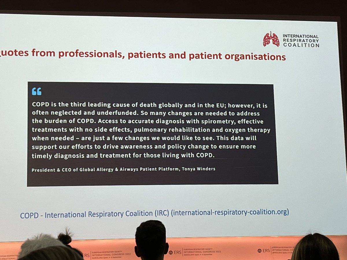 Hear hear! Fantastic quote from the influential Tonya Winders from @GA2P2 in the urgent need to stop the disabling and life-limiting impact of COPD. #ERSCongress @aluk_research