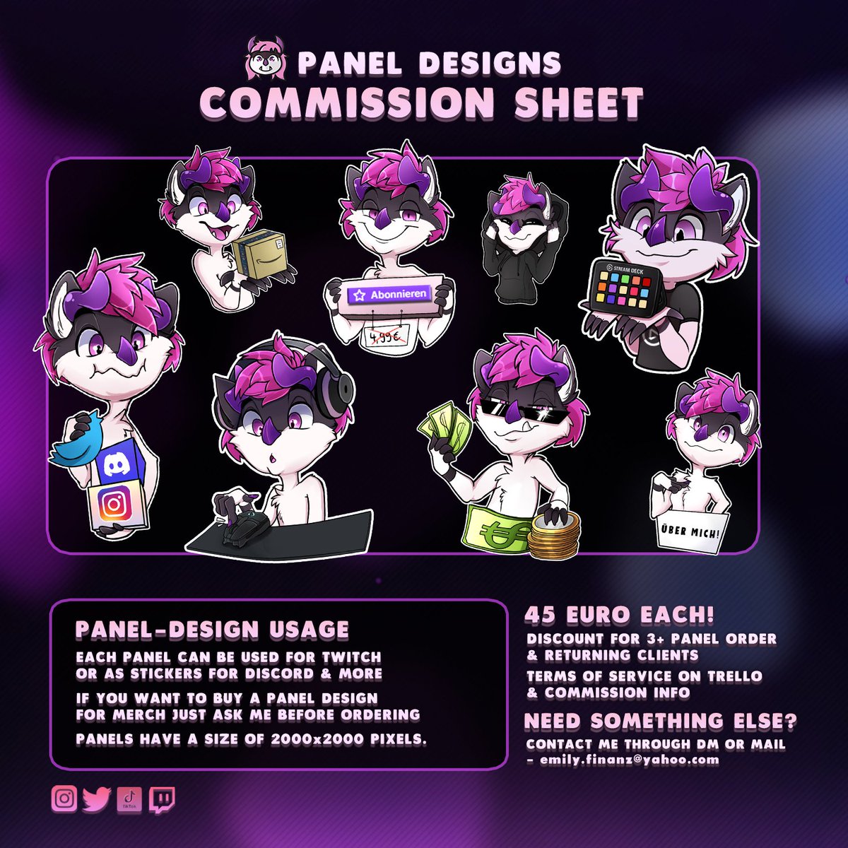 SillyEmy's tweet photo. Hey!💖
Ich bin derzeit auf der Suche nach neuen Kunden für den September/Oktober.🗓️📌
Ich biete Avatare, Merch-Designs, Emotes und mehr.
Bei Interesse schreibt mir einfach eine DM oder Mail.
Mehr Informationen findet Ihr auch auf den Bildern.⬇️
Teilen ist auch gern gesehen!💙 https://t.co/hOklpThfMe