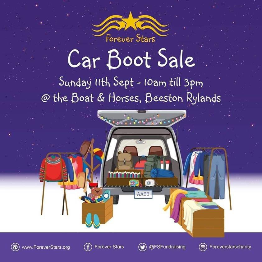 FSFundraising's tweet photo. This time next week we’ll be holding our Forever Stars #carboot Sale at the Boat & Horses in Beeston Rylands, come and join us and grab a bargain or two plus we’ll hopefully have a treat for baby loss grandparents on #internationalgrandparentsday #NG9 #Nottingham #babyloss https://t.co/2I8Oo7kOra