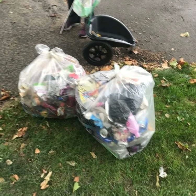 Litterwatch1's tweet photo. After all their hard work, #litterpicking, look what our #Tipton2 were presented with this morning (Sunday 4th Sept). This is just mindless vandalism! What joy can you get from burning bags of #rubbish?  #thankyou both for not giving up. @TiptonWMP @sandwellcouncil @SercoESUK https://t.co/yB5SAg0IHl