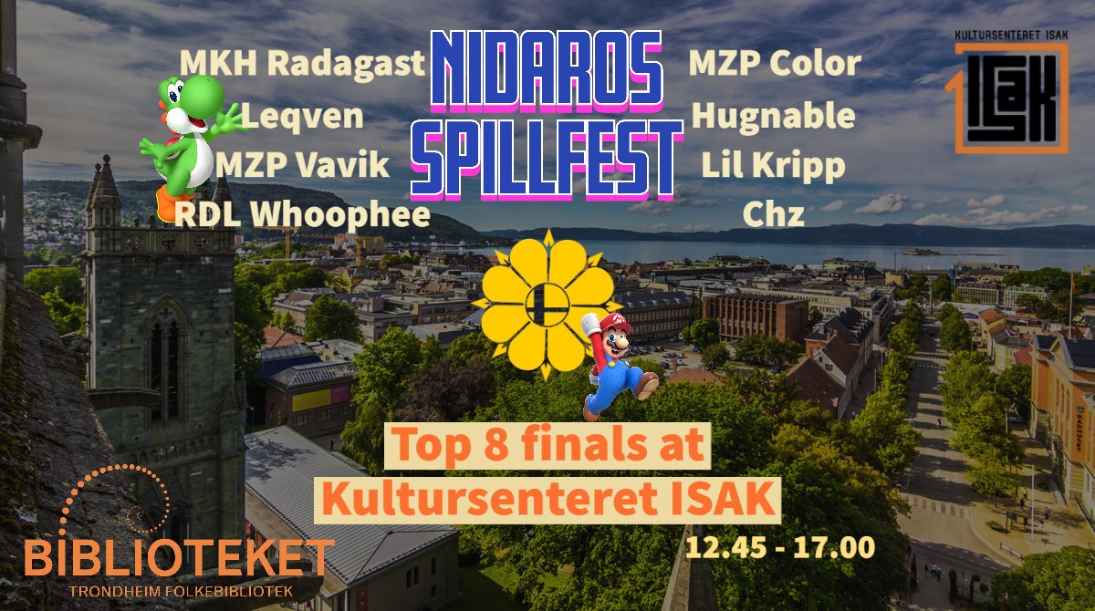 Finals. Finally. Our #SSBU-tournament are in the top 8 finals after yesterdays qualifications. You can see the tournament LIVE at Kultursenteret ISAK, #Trondheim from 12.45 PM. It will also be streamed at twitch.tv/smashtrondheim 😊

#NidarosSpillfest