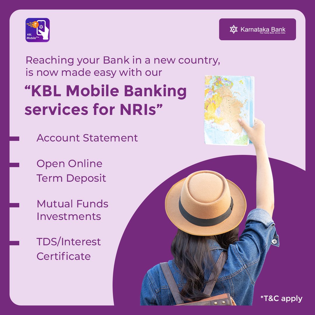 KarnatakaBank's tweet photo. Make your stay in abroad more convenient and comfort with KBL Mobile Plus App.
Check the link to know more:
https://t.co/Go4XxXELg6
#karnatkabank #mobilebanking #digitalbanking #nribanking #kblmobileplus #kblmobileplusapp #banking #easybanking https://t.co/hnXHKS4OoH