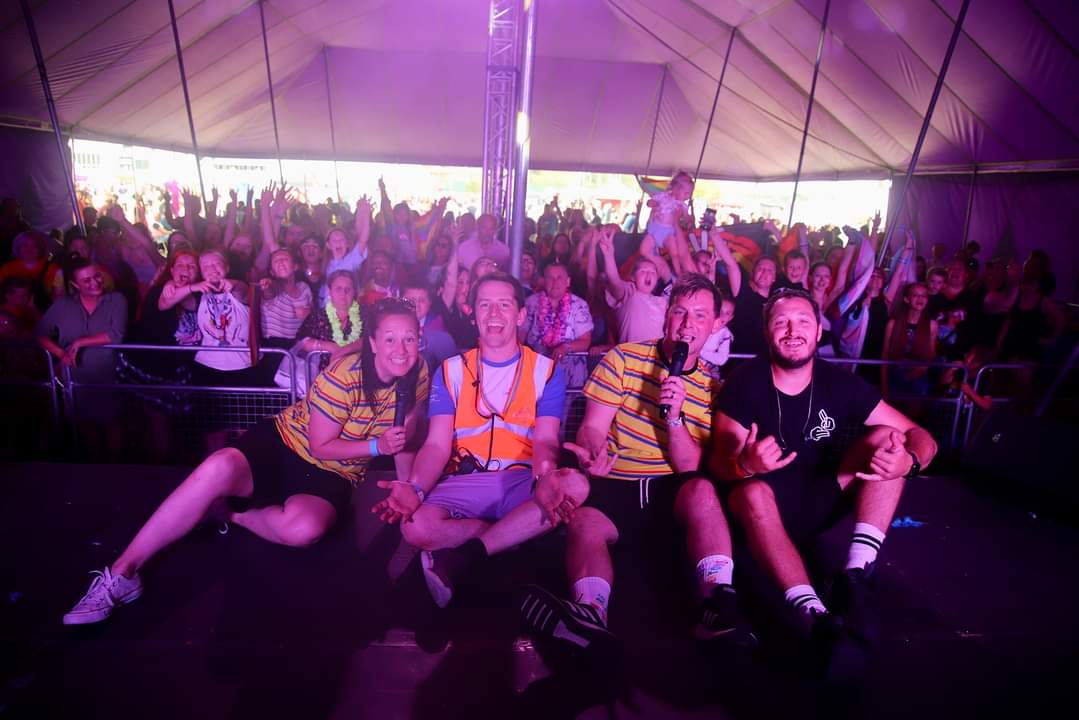DanBedson's tweet photo. My second year volunteering as part of the @BasildonPride committee and managing the main stage at the Festival. A year of preperation to pull off an amazing day, from the parade to @BLACK_LACE_PROM closing the day with Agadoo! Proud to be an ally alongside a great team! https://t.co/3Q4wxZ0Qyc