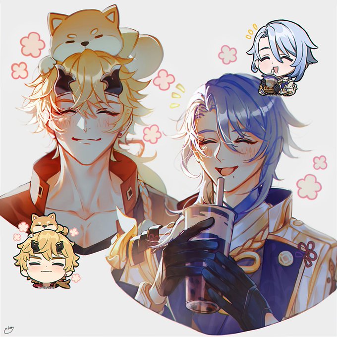 スタンプを自分の絵柄で描くやつその3この綾人さんとトーマのスタンプはニコニコで可愛い!#Thoma #Ayato #GenshinImpact #原神 