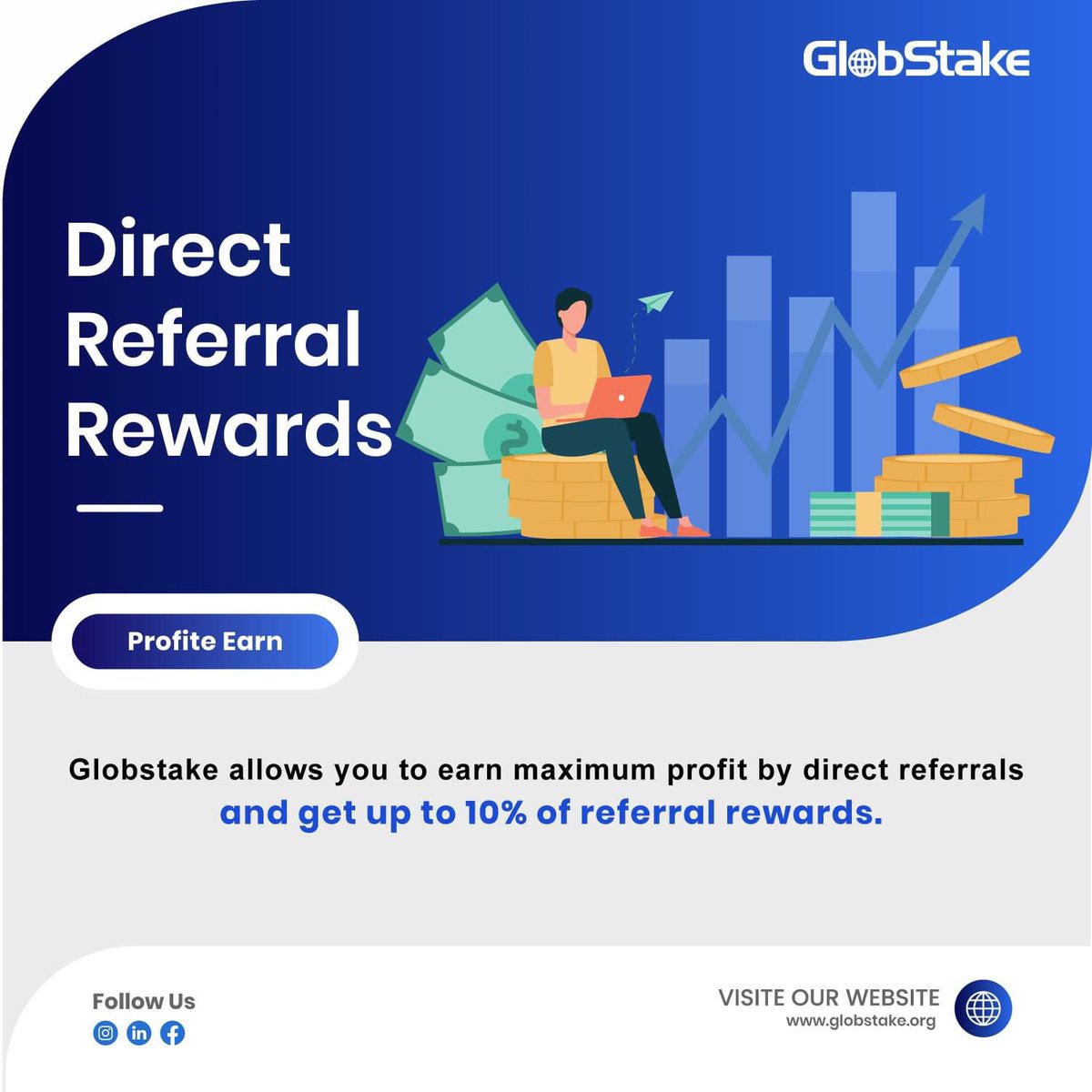 Glob_Stake's tweet photo. Earn extra get up to 10% instant rewards from Globstake when you refer a new team under yourself.

Earn even more from your direct teams

When you complete three referrals in Globstake, you get 0.25% extra per day of our staking value every day.

Join: https://t.co/95Rq2p606B https://t.co/6Et6BpDkDm