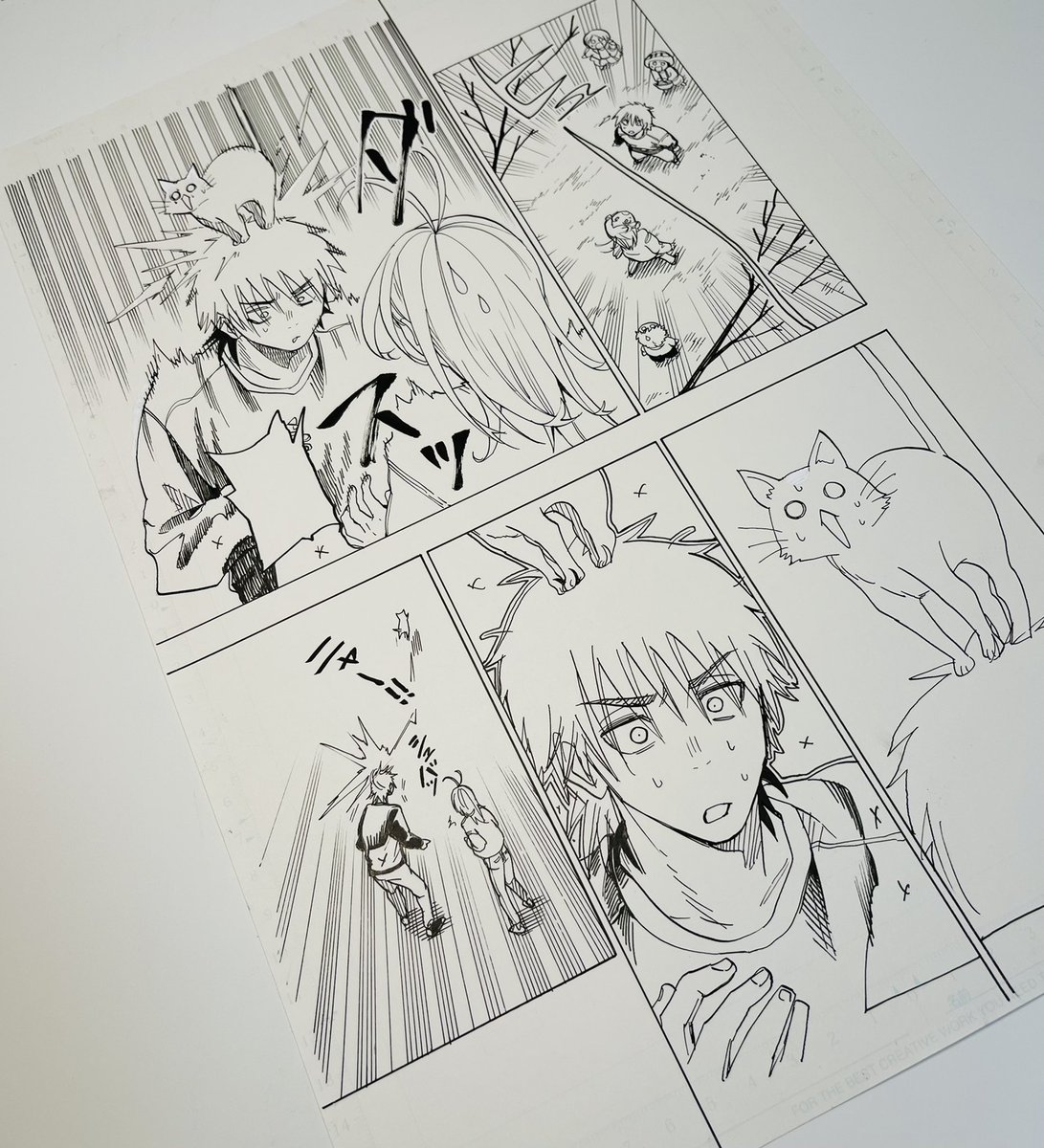 念願叶ってコミティアで岡叶先生(@3knt28)にお会いできた&amp;グッズいっぱい買えた!!!忙しい中サインと律瑠くんまで書いていただけてもう今日がこの世の春でした。。。。
例のブツもちょうどお手紙に書いたねこちゃん救出回があって、開幕早々テンションが最高潮に上がってしまった 