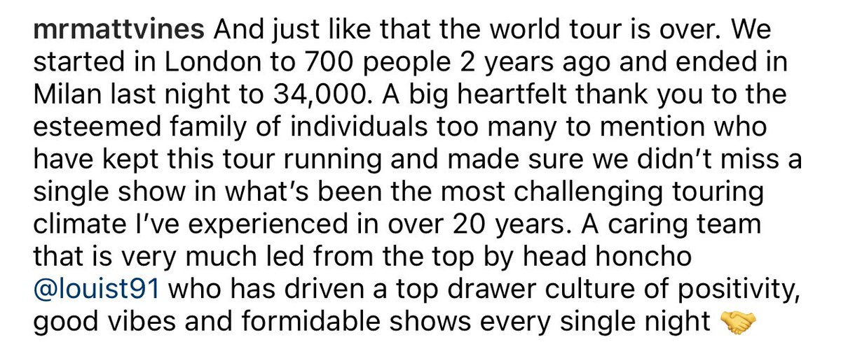 LouisT91Updates's tweet photo. mrmattvines: We started in London to 700 people 2 years ago &amp; ended in Milan last night to 34,000. […] A caring team that is very much led from the top by head honcho louist91 who has driven a top drawer culture of positivity, good vibes and formidable shows every single night. https://t.co/VlsFCopm8L