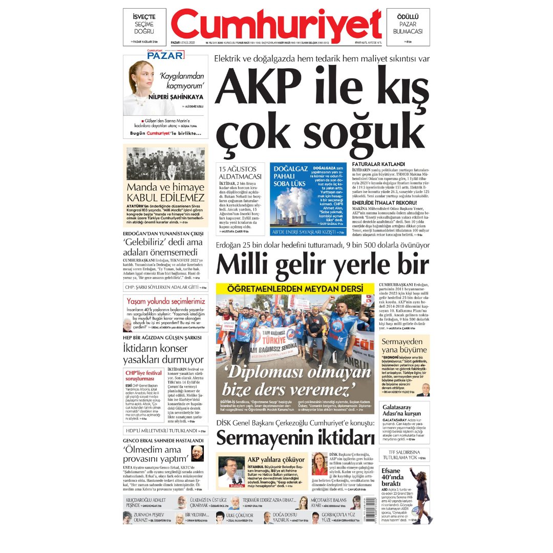 egitimis's tweet photo. Basında Öğretmene Saygı Eylemlerimiz-Cumhuriyet Gazetesi-04.09.2022 #ogretmenesaygi #ogretmenlerunutmayacak #ogretmenlersusmuyor #ogretmenlerdiyorki #capulcudegilogretmeniz https://t.co/7Gg7VdJDe4