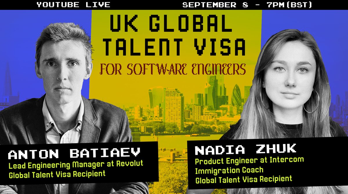 beetlehope's tweet photo. This coming Thursday, I will interview Anton Batiaev @batiaev_com, Lead Engineering Manager at @RevolutApp, who was endorsed for the UK Global Talent Visa in 2022.
📍September 8th, 7pm (BST)
Grab your spot: https://t.co/euhm3RhDTx
#technationvisa #globaltalentvisa https://t.co/AGhWom6eKa