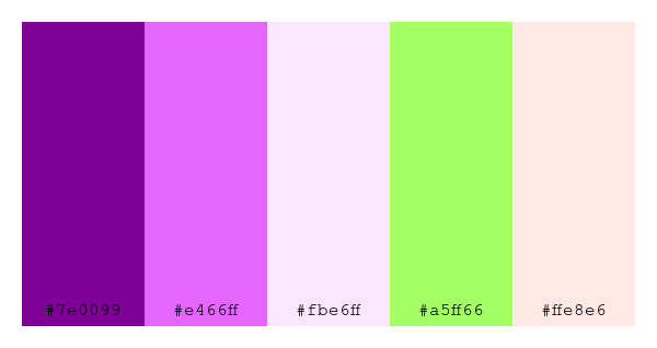 ColPaletteBot's tweet photo. Beep beep, here's a pretty color palette for you!
color-scheme.js parameters used:
- hue: 157
- variation: hard
- colors: #7e0099, #e466ff, #fbe6ff, #a5ff66, #ffe8e6
Have a lovely day!
#twitterbot #colorpalette #colors #palette #prettycolors https://t.co/tiVKqLBqe2