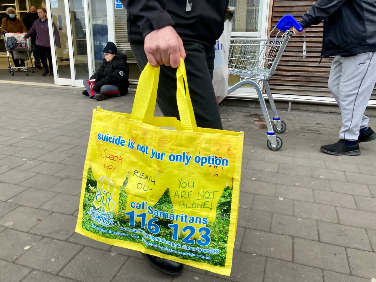 We distributed our suicide prevention messaged bags for life through Salford's foodbanks to ensure that our most vulnerable knew that they were not alone &amp; could get support when they need it, read about it in our 2020/21 Impact Report Here: buff.ly/2RUYbtr