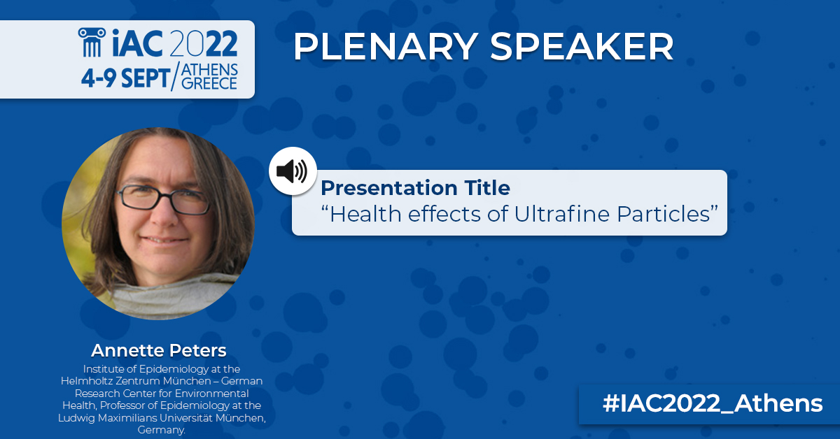 #IAC2022_Athens | Plenary Talk

How's your mood for a morning plenary talk? Prof. Annette Peters sharing her knowledge on "Health effects of ultrafine particles". Do not miss it, starting in a while (08.45 EEST) at Trianti Hall and Online Platform.