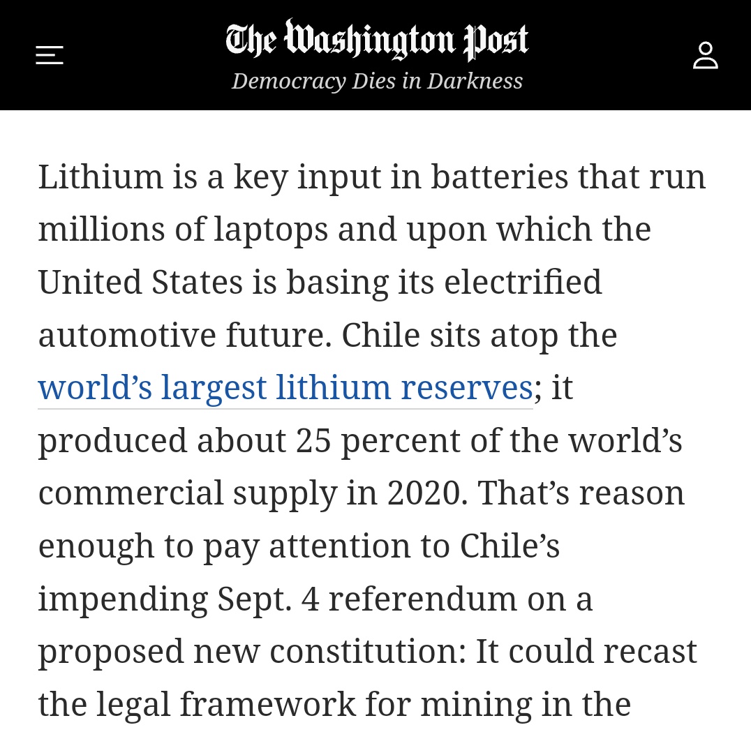 Vinncent's tweet image. The opening sentences of the Washington Post editorial opposing Chile's new constitution ↘️
