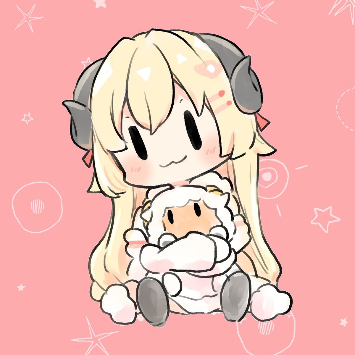 tsunomaki watame 1girl blonde hair horns sheep horns sheep :3 long hair  illustration images