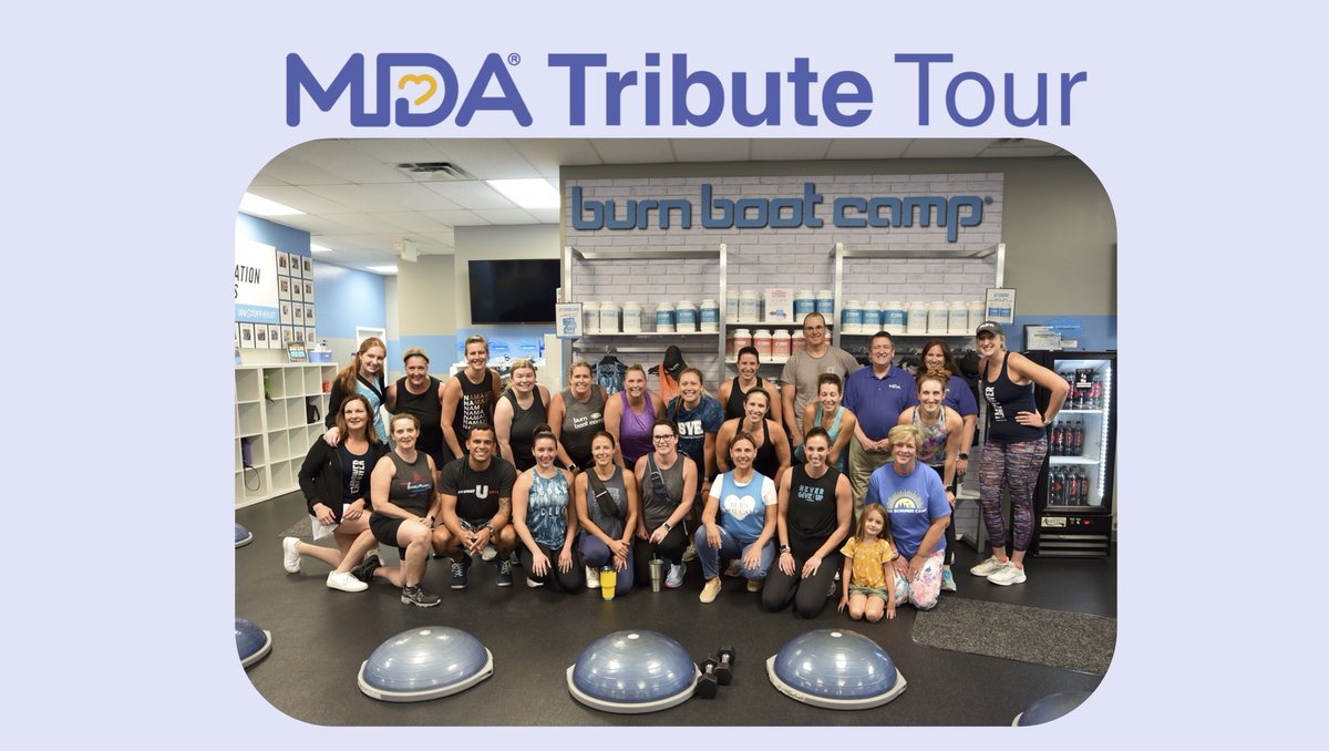 MDAorg's tweet image. #MDA #TributeTour #StLouis stopped at @BurnBootCamp-St. Louis celebrating support for the #neuromuscular community with #BeTheirMuscle. Ann and her daughter Grace who lives with #MuscularDystrophy joined us. We all wish Grace the best of luck at college this year! Go Grace! 💙💛