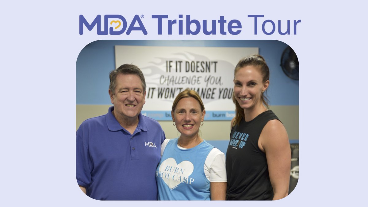 MDAorg's tweet image. #MDA #TributeTour #StLouis stopped at @BurnBootCamp-St. Louis celebrating support for the #neuromuscular community with #BeTheirMuscle. Ann and her daughter Grace who lives with #MuscularDystrophy joined us. We all wish Grace the best of luck at college this year! Go Grace! 💙💛