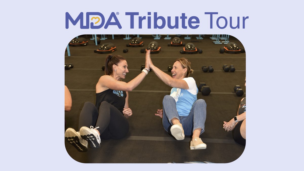 MDAorg's tweet image. #MDA #TributeTour #StLouis stopped at @BurnBootCamp-St. Louis celebrating support for the #neuromuscular community with #BeTheirMuscle. Ann and her daughter Grace who lives with #MuscularDystrophy joined us. We all wish Grace the best of luck at college this year! Go Grace! 💙💛