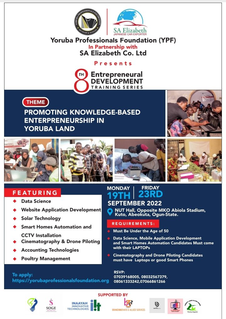 The Application for Our 8th Free Entrepreneural Development Training Series is Ongoing... To apply, click on the link below: forms.gle/uZ4UTcFruJoJ86… @KoikiMedia @AyoBankole @uk_ilana @DejiAdesogan @MaxwellAdeleye @eggheader @Omojuwa @1babse @baasegun1 PLEASE SHARE!!