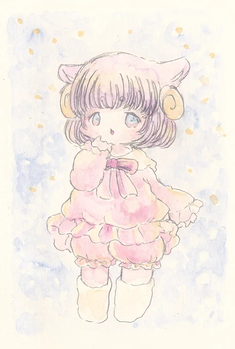ねむねむひつじちゃん。#イラスト #illustration #絵柄が好みっていう人にフォローされたい #アナログイラスト #透明水彩 