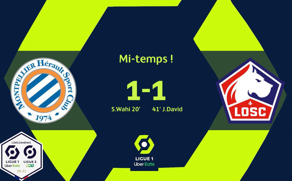 L2etL1endirect's tweet photo. #MHSCLOSC 
C'est la mi-temps à la Mosson où Jonathan David a répondu à l'ouverture du score de Wahi après une sortie très hasardeuse de Léo Jardim. Les Montpelliérains devront finir la rencontre à 10 contre 11 suite à l'expulsion de Germain juste avant la mi-temps. https://t.co/D6owRPjQLO