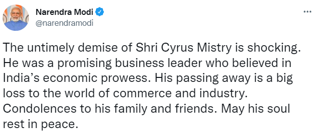 Prime Minister Narendra Modi Extends His Condolences to the Family & Friends of Cyrus ... - Latest Tweet by ANI | 📰 LatestLY