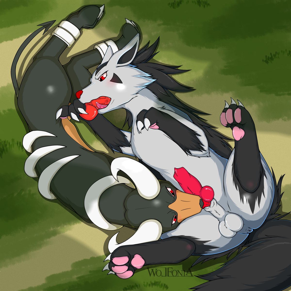 [NSFW] Houndoom &amp; Mightyena 69 position
69って意外とちゃんと描いたことなかったなって。
今回も修正無しなのでヌード設定です。