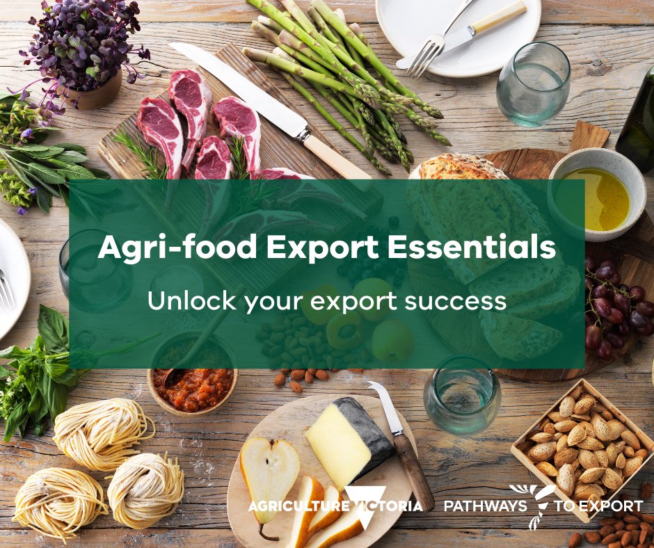 Are you an innovative, up-and-coming Victorian  
agri-food business looking to grow?  
  
Register now for Agriculture Victoria’s four-part Agri-food Export Essentials series and unlock your export success!
 
agriculture.vic.gov.au/export/pathway…