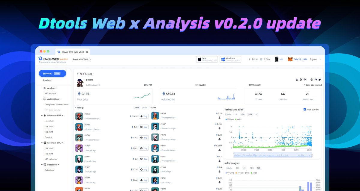 📢Dtools WEB On-Chain Analysis System Online!!

⚔️Real-time NFT trans analysis
⚔️Designated contract auto mint
🌐web.dtools.org

🎁Draw 10 people, each 10USDT &amp; CommonPass👇
✅Join discord.gg/x6Cj98rkBR
✅RT,tag 3 frds &amp;❤️
✅Follow @DtoolsTeam @Adam_Dtools

#Giveaway