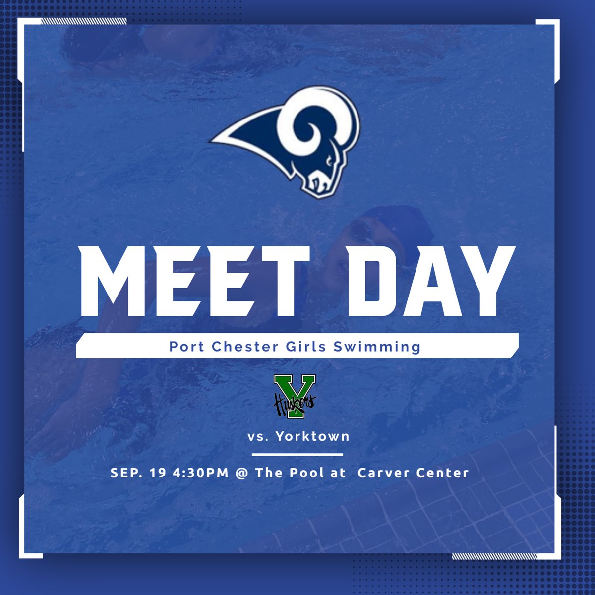 PortChesterSwim's tweet photo. Our first HOME meet is Monday, September 19 vs Yorktown-Somers Swim Team at @pccarvercenter #ramily #portchestersports #pcrams #gorams @PCRamsNY https://t.co/7lt1LJjCOv